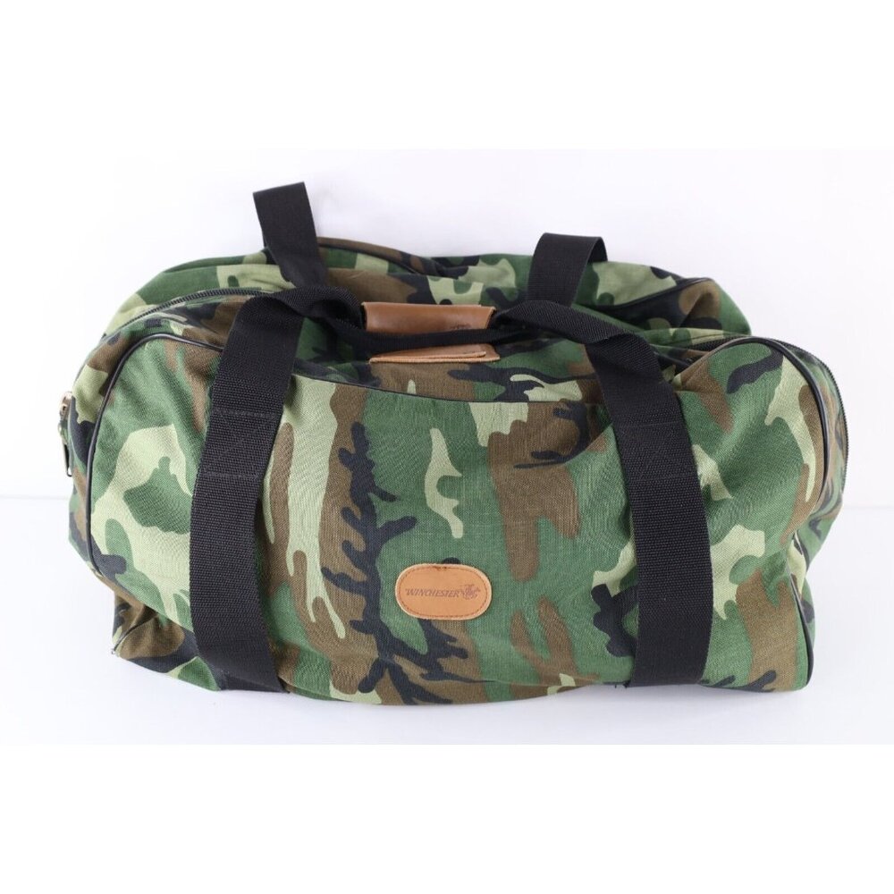 Vintage 90s Winchester Spell Out Camouflage Handled Duffel Bag Gym Bag Carry On